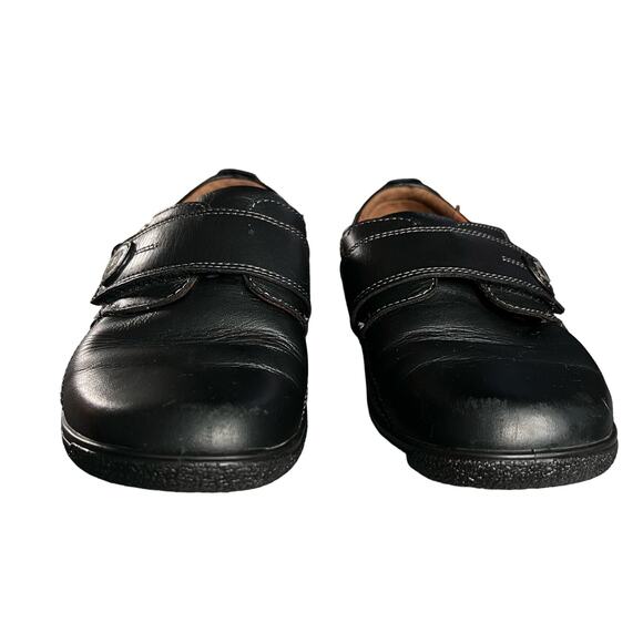 Hotter  Black Sugar Leather Loafers Flats Size 7 EEE Hook and Loop Strap - Picture 2 of 7